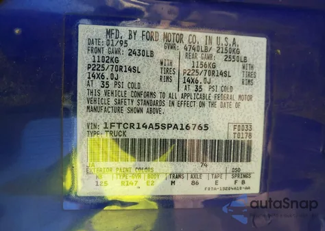 1995 Ford Ranger Super Cab z USA, uszkodzony, nr VIN 1FTCR14A5SPA16765